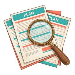 Plan cards with magnifying glass